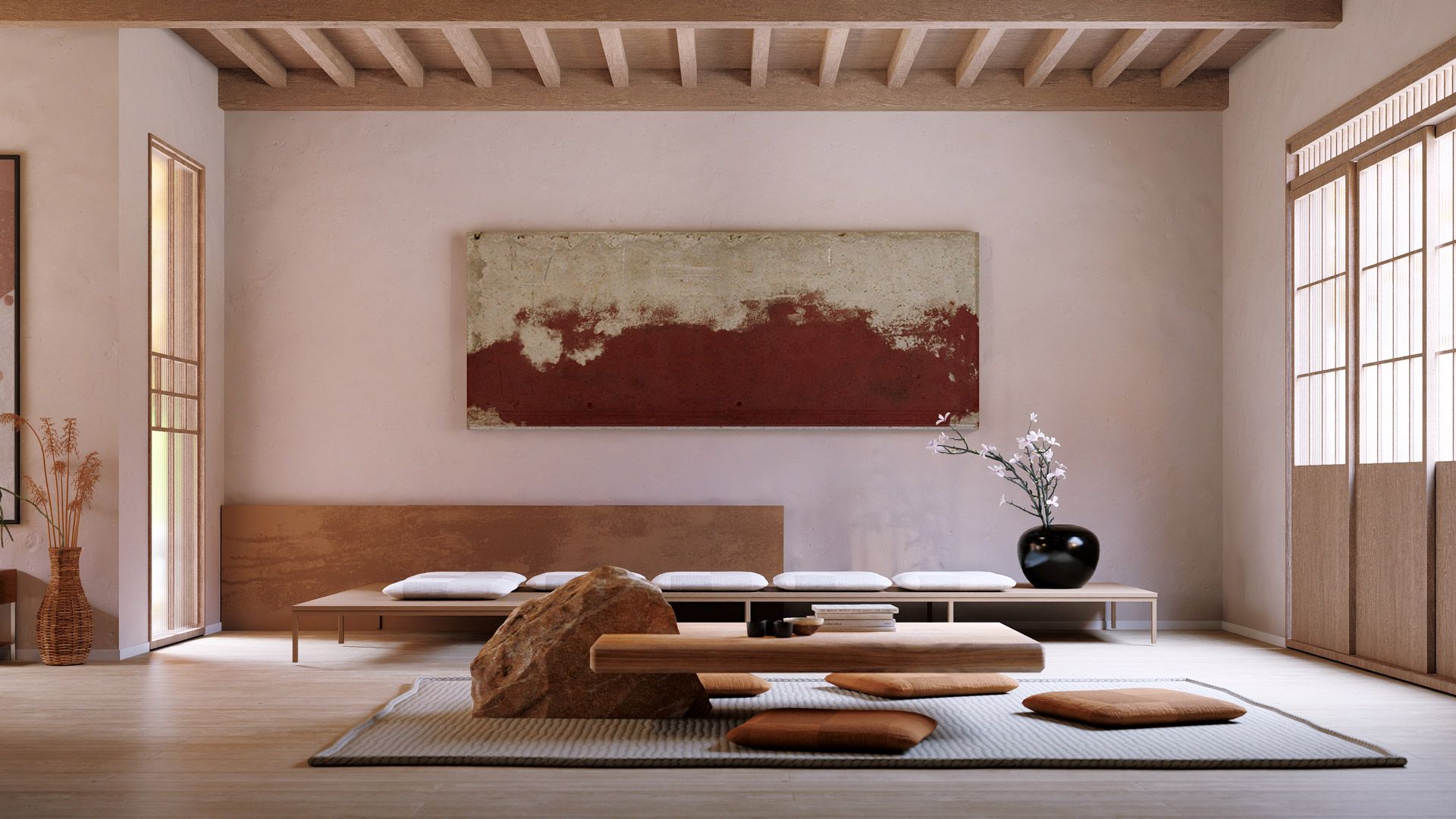Interno in stile japandi renderizzato con Lumion Pro